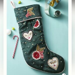 New Anthropologie Coretta Embellished Stocking Christmas Green